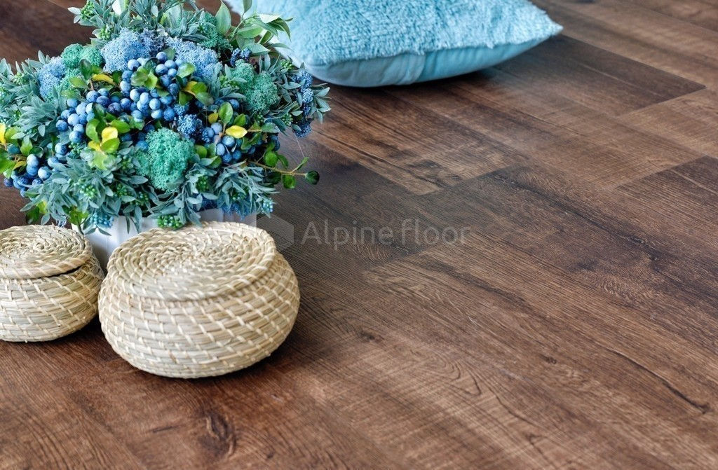 Замковая ПВХ плитка "Alpine Floor" Дуб Мокка Синхронное тиснение  (1220*183*6мм) — купить в Тамбове